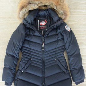 PAJAR Fur Hood Long Puffer Coat - color NAVY - size SMALL